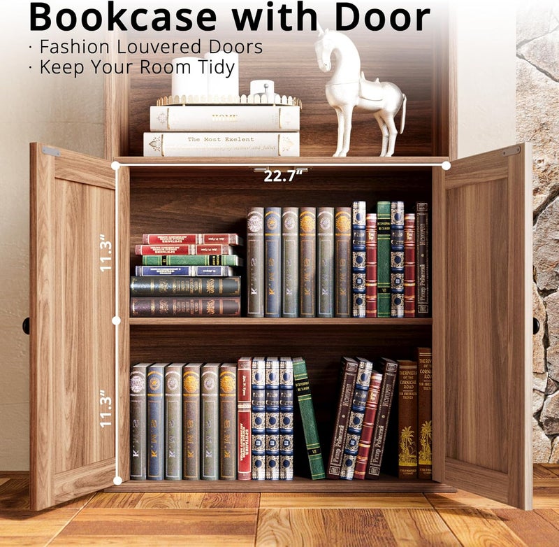 IRONCK Industrial Bookshelves and Bookcases with Doors Floor Standing 6 Shelf Display Storage Shelves 70 in Tall Bookcase for Home Office, Living Room - Image 5